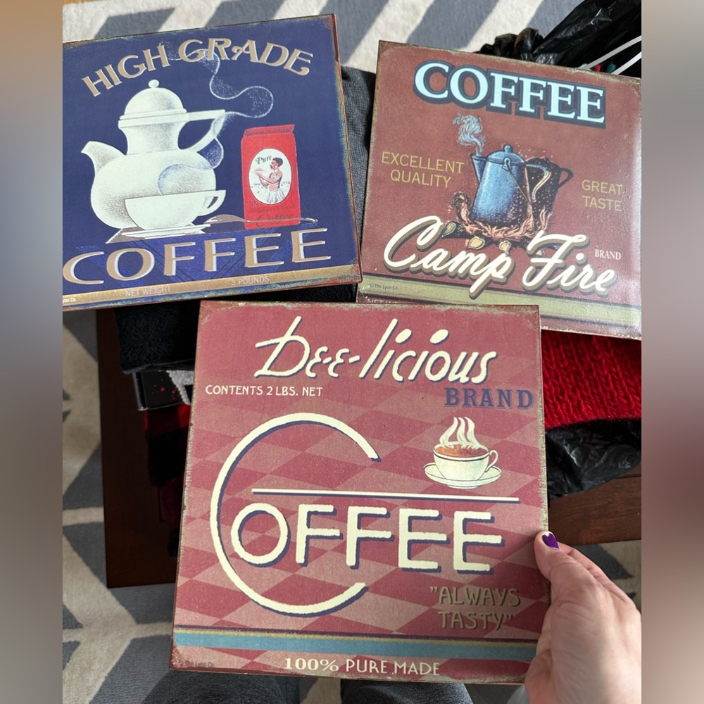 3 metal vintage style wall art (sold as set)